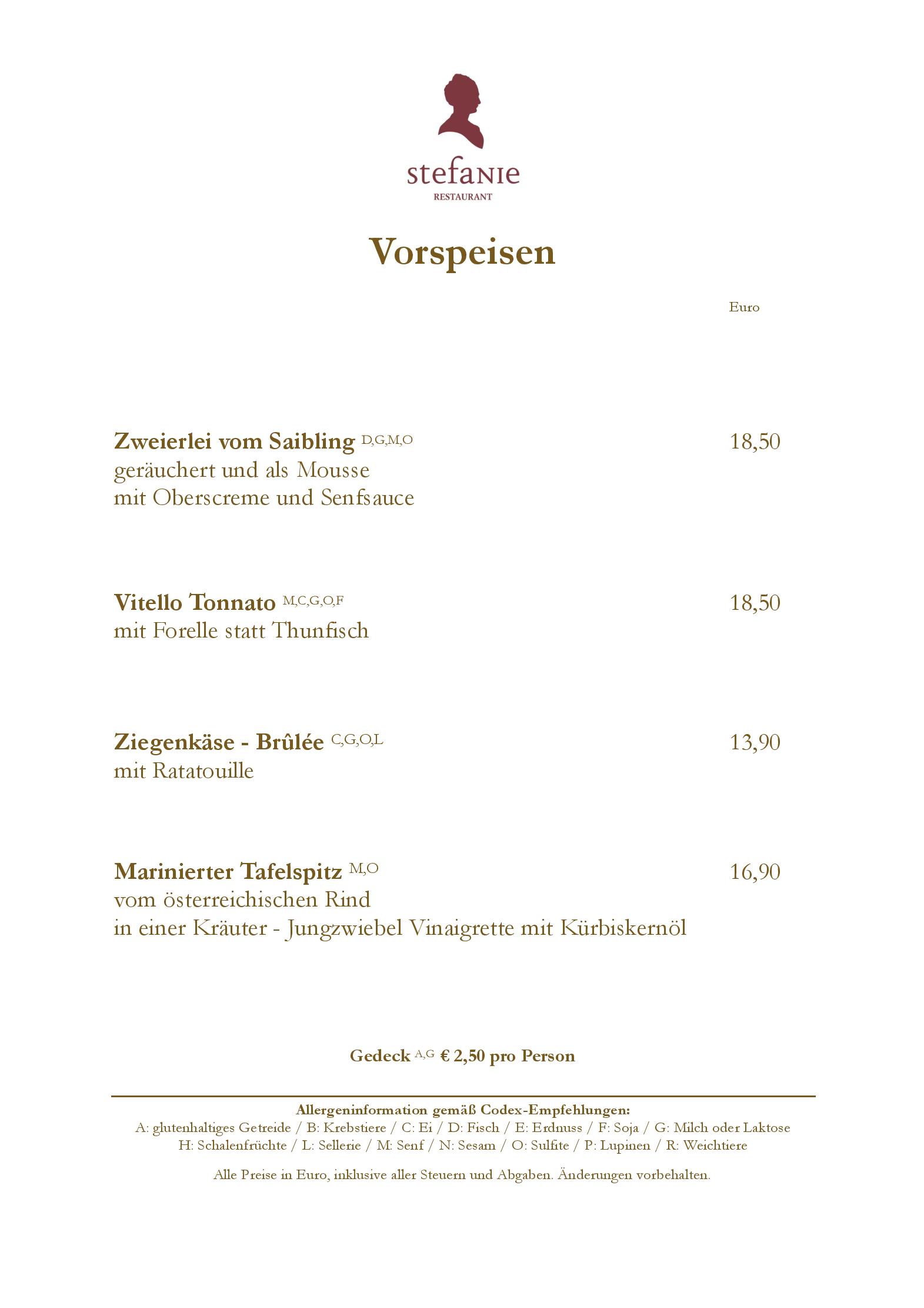Speisekarte Restaurant Stefanie in Hotel Stefanie, Seite 2