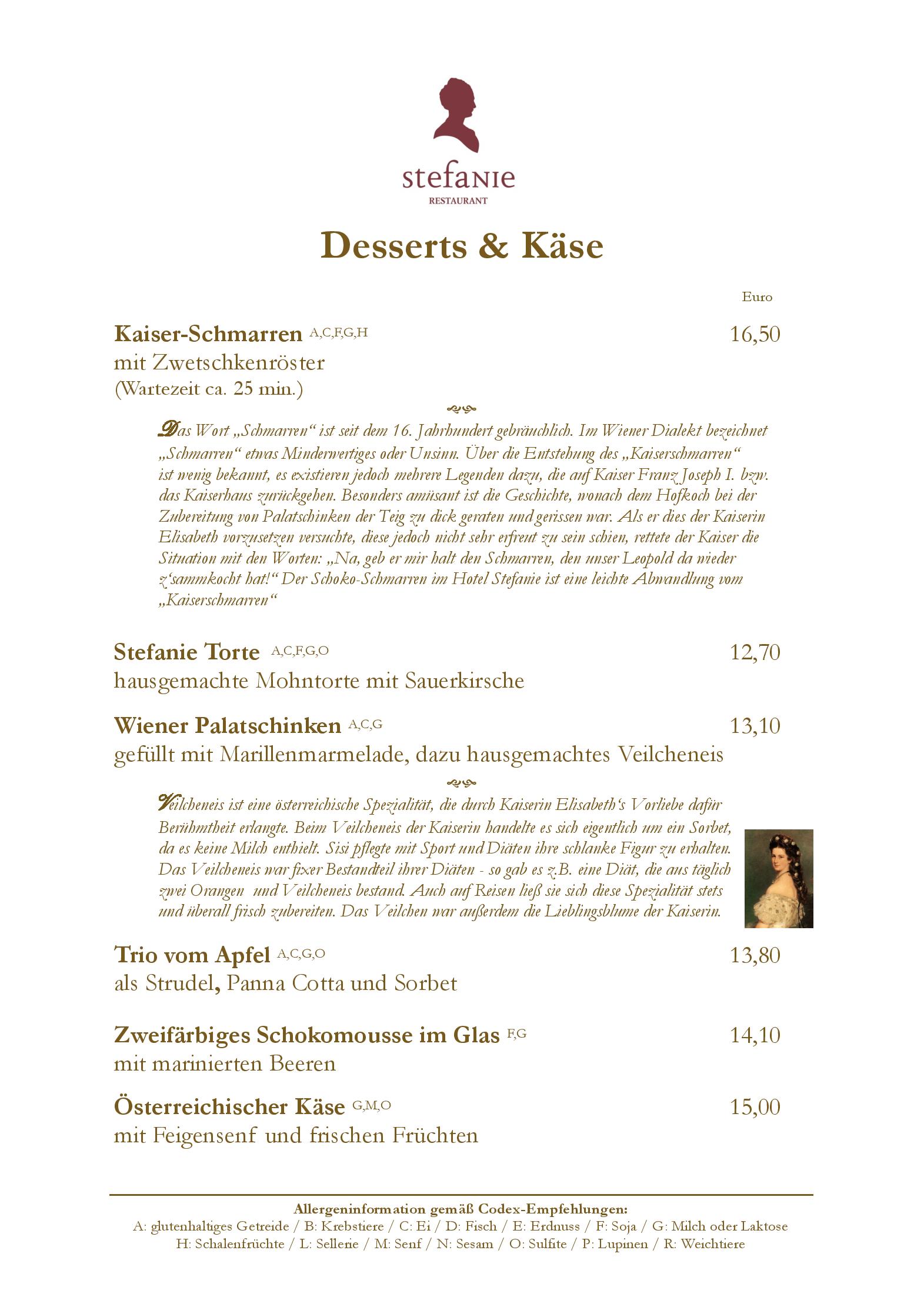 Speisekarte Restaurant Stefanie in Hotel Stefanie, Seite 7