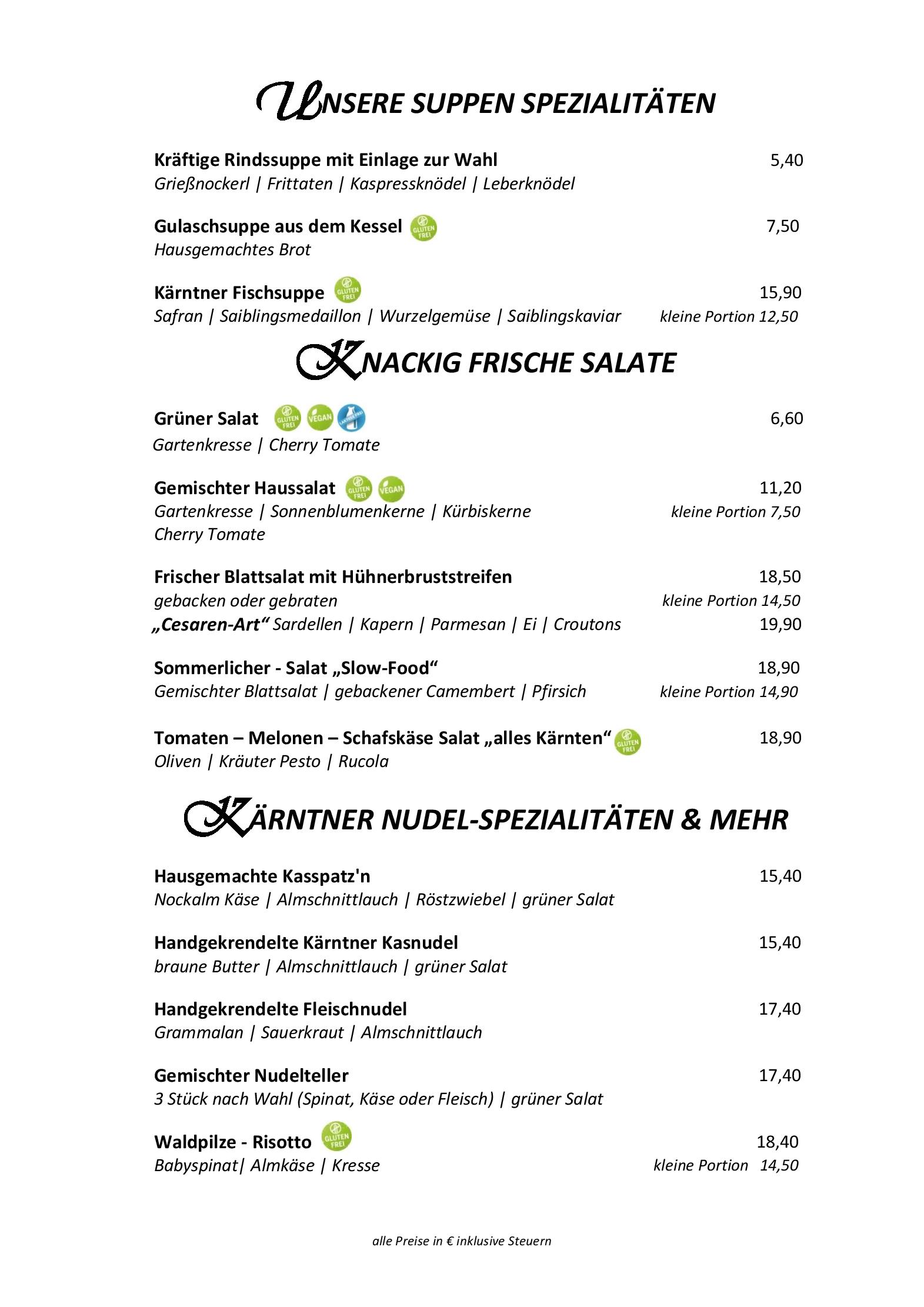 Speisekarte Trattlers Einkehr in Bad Kleinkirchheim, Seite 4