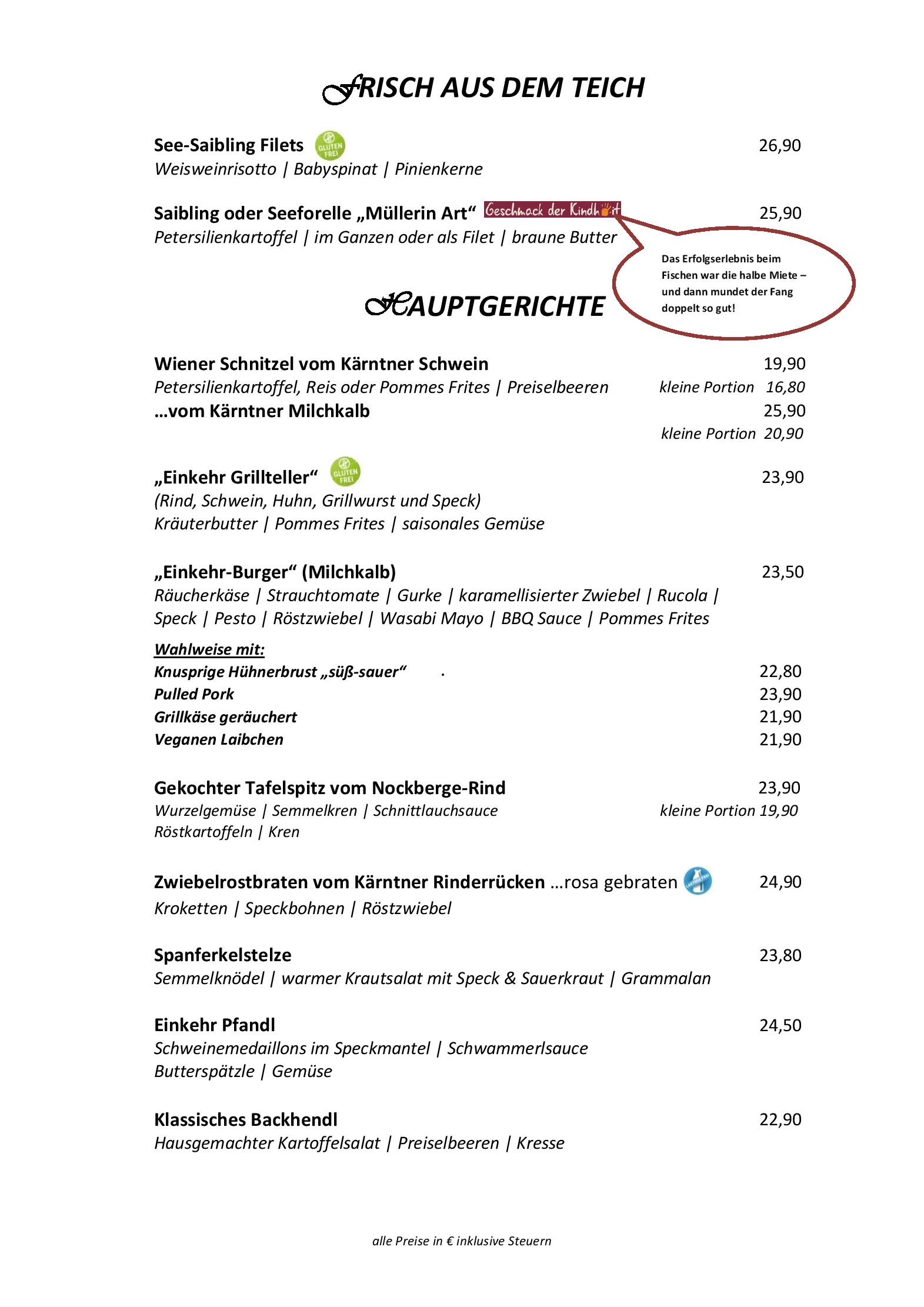 Speisekarte Trattlers Einkehr in Bad Kleinkirchheim, Seite 8