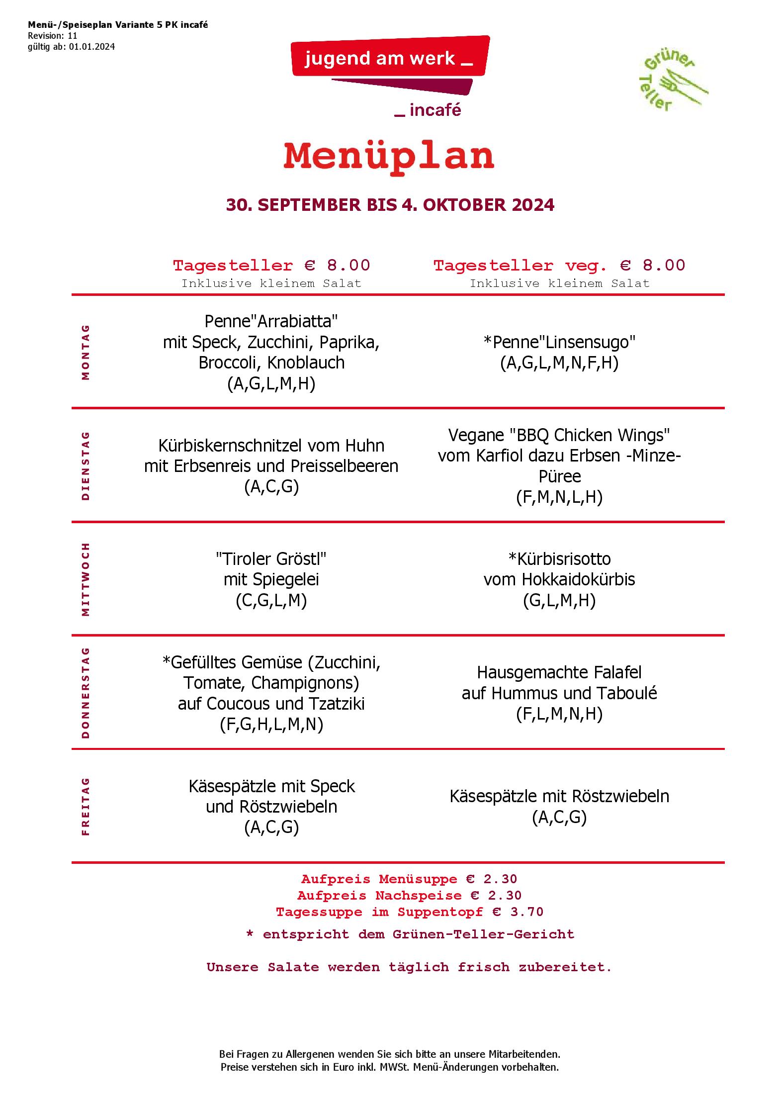 Speisekarte incafé in Graz, Seite 276