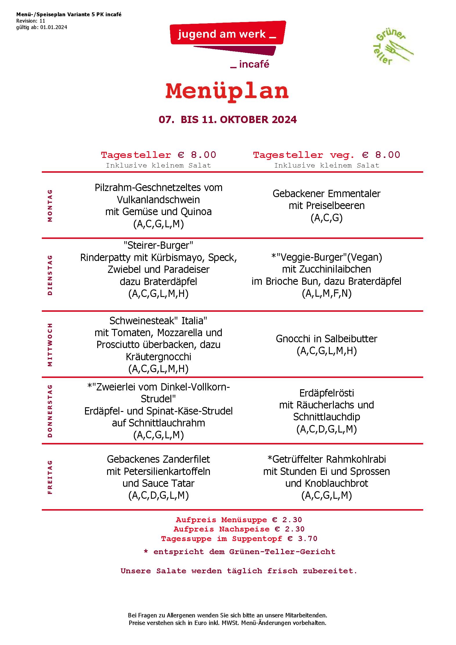 Speisekarte incafé in Graz, Seite 278