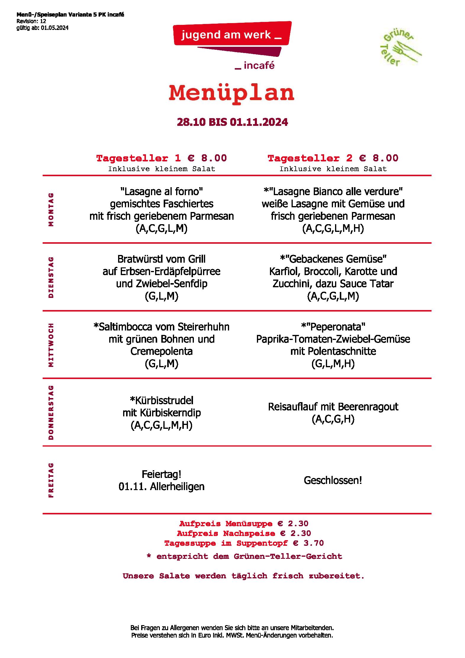 Speisekarte incafé in Graz, Seite 62