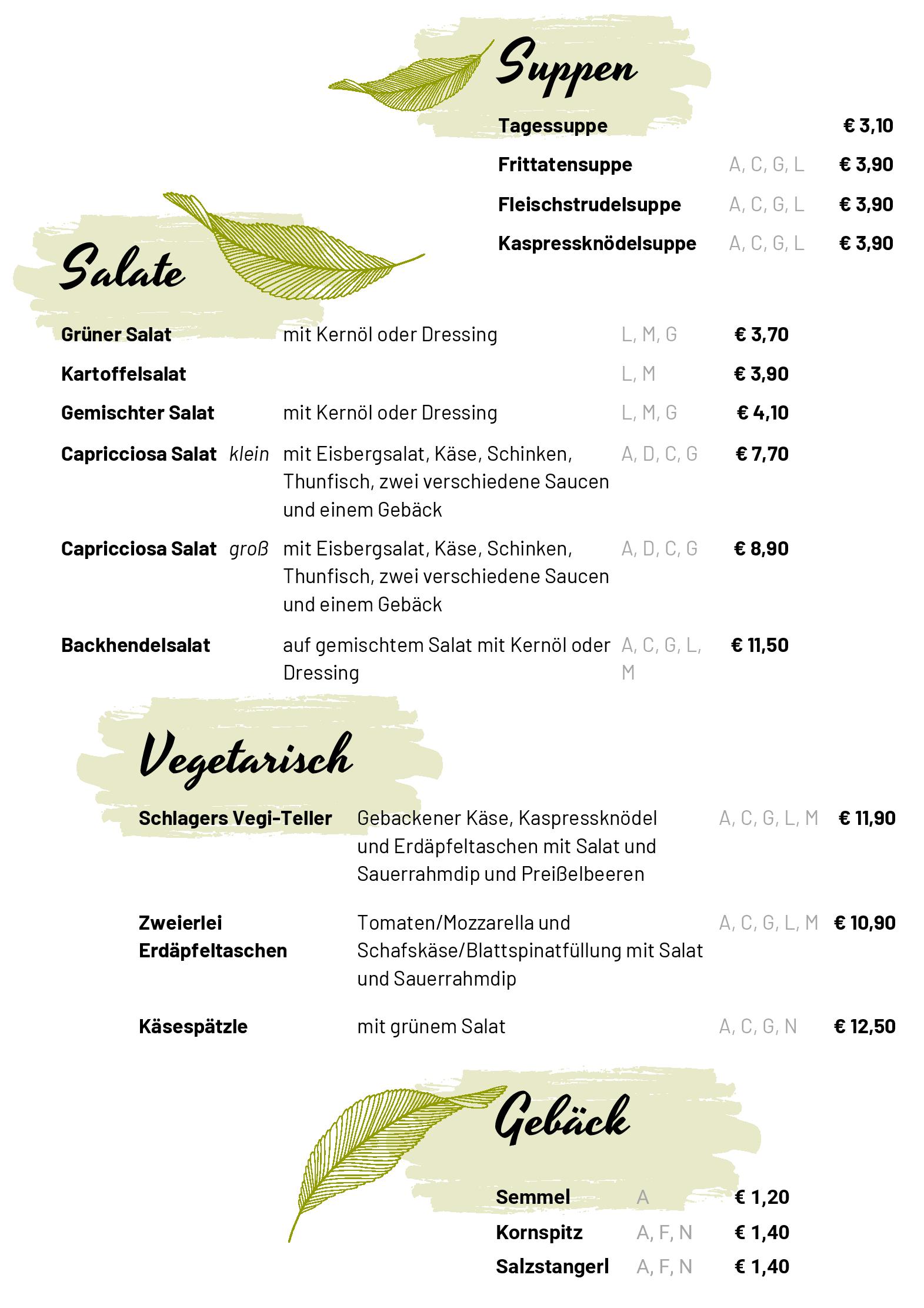 Speisekarte Schlagers Kaffeewirtshaus in Birkfeld, Seite 1