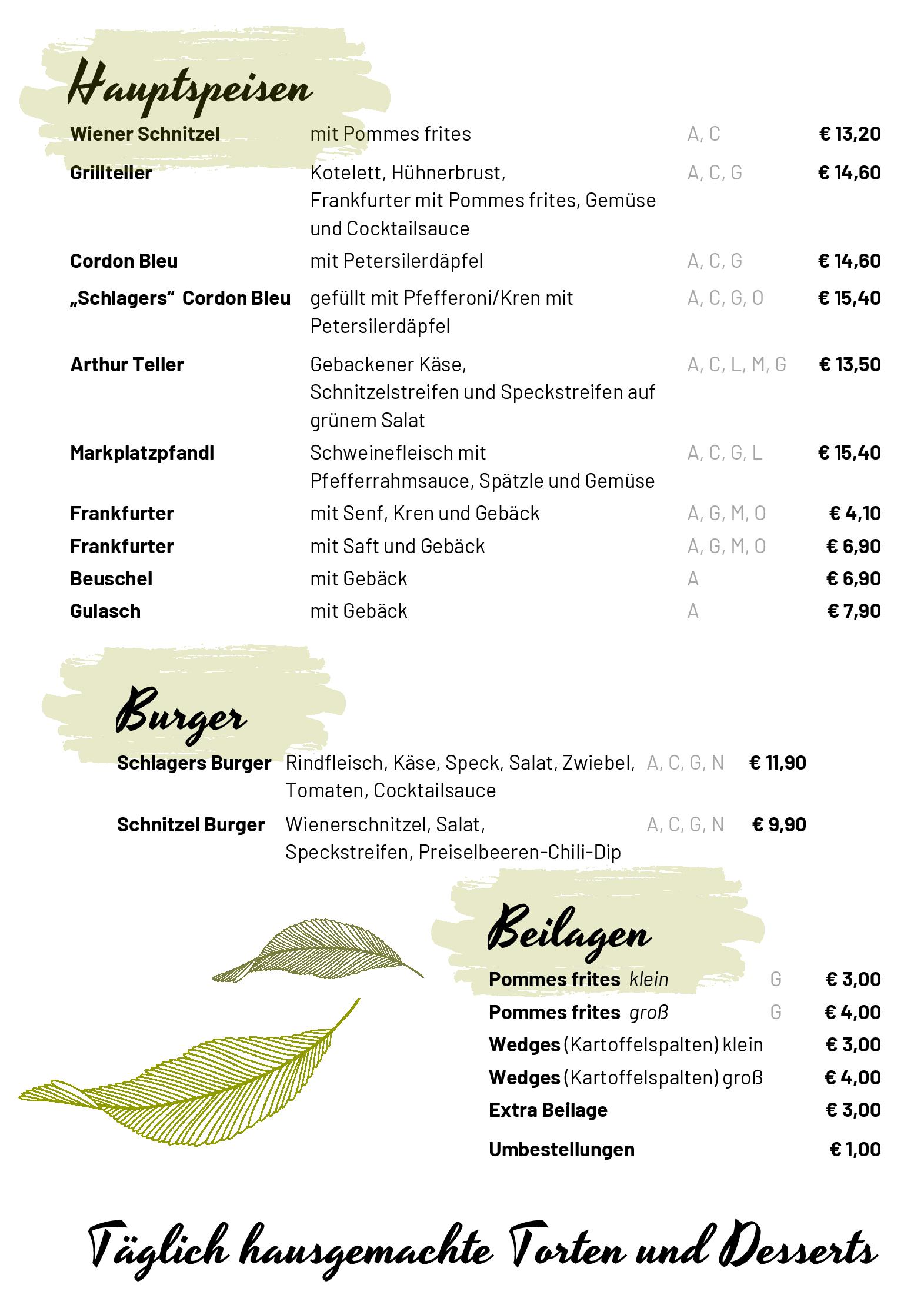 Speisekarte Schlagers Kaffeewirtshaus in Birkfeld, Seite 2