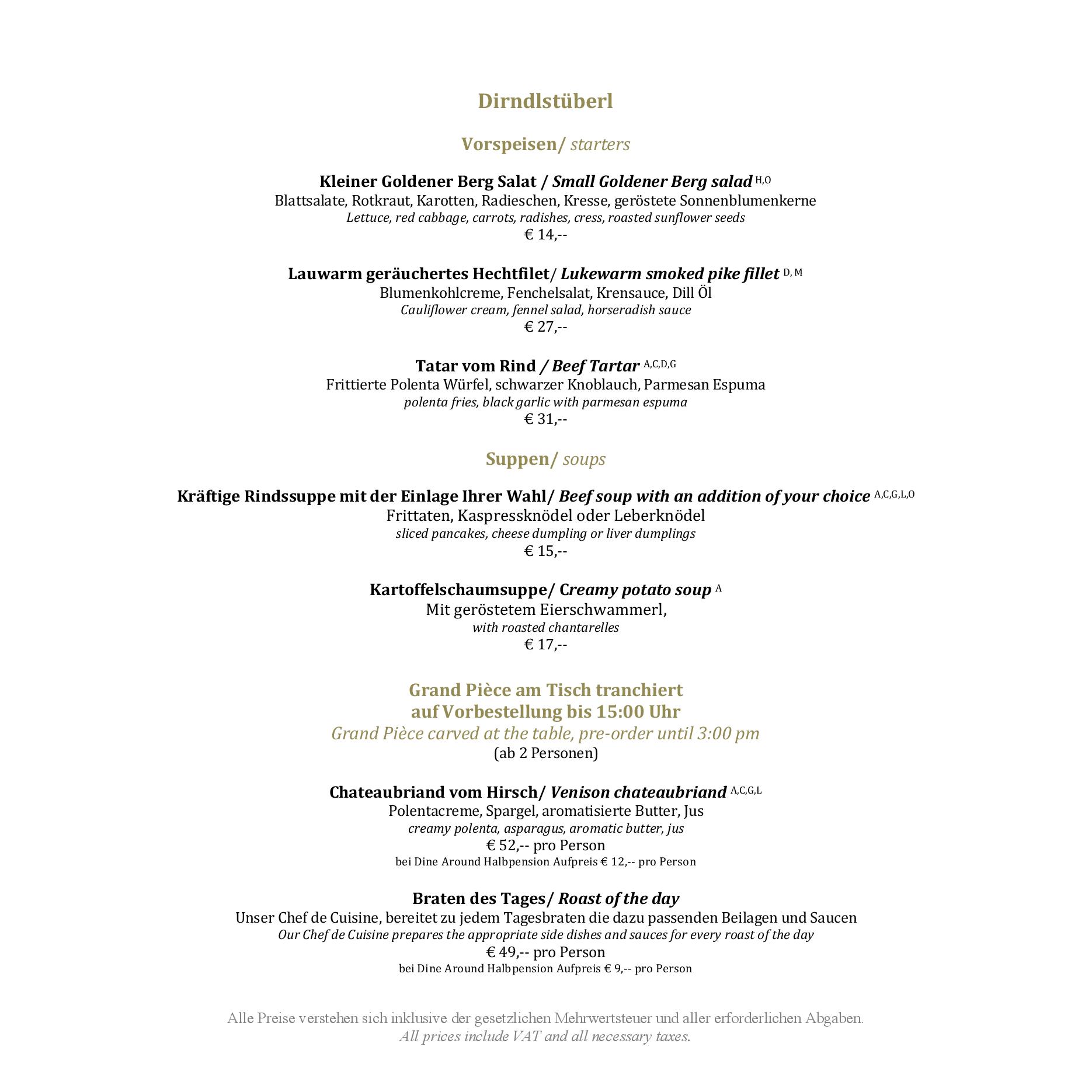 Speisekarte HOTEL GOLDENER BERG in Lech, Seite 9