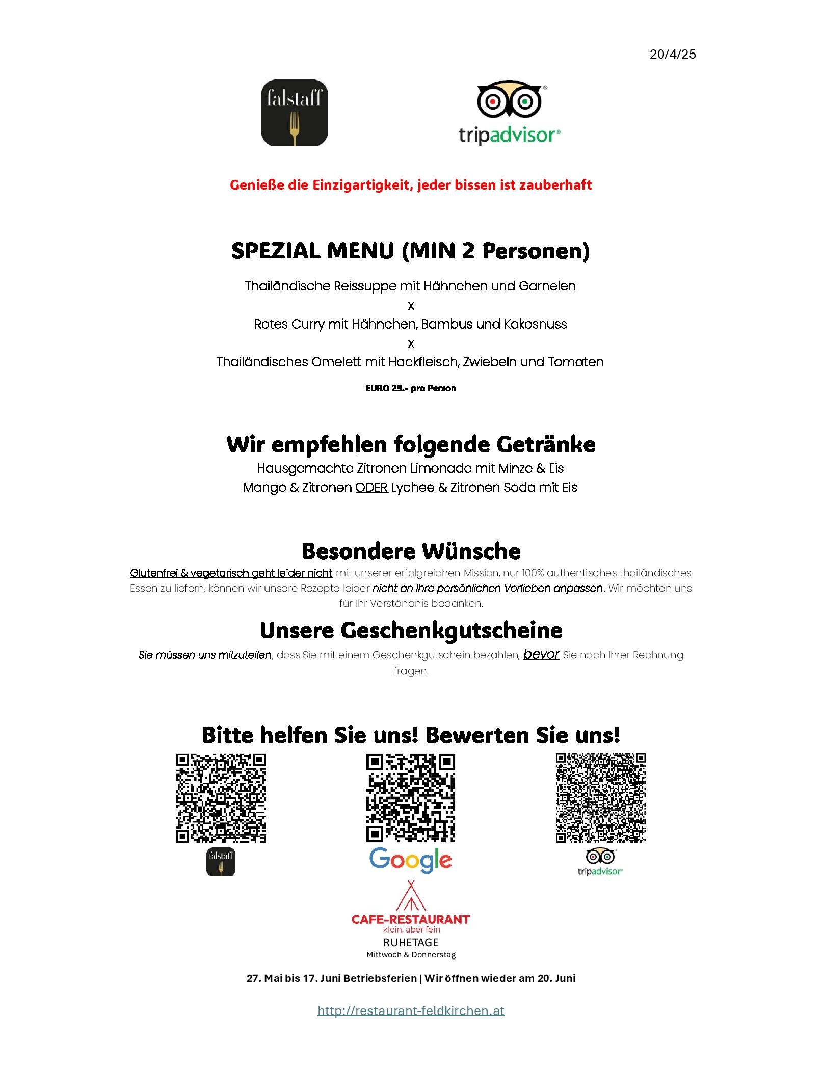 Speisekarte Restaurant Klein, aber Fein in Feldkirchen, Seite 4