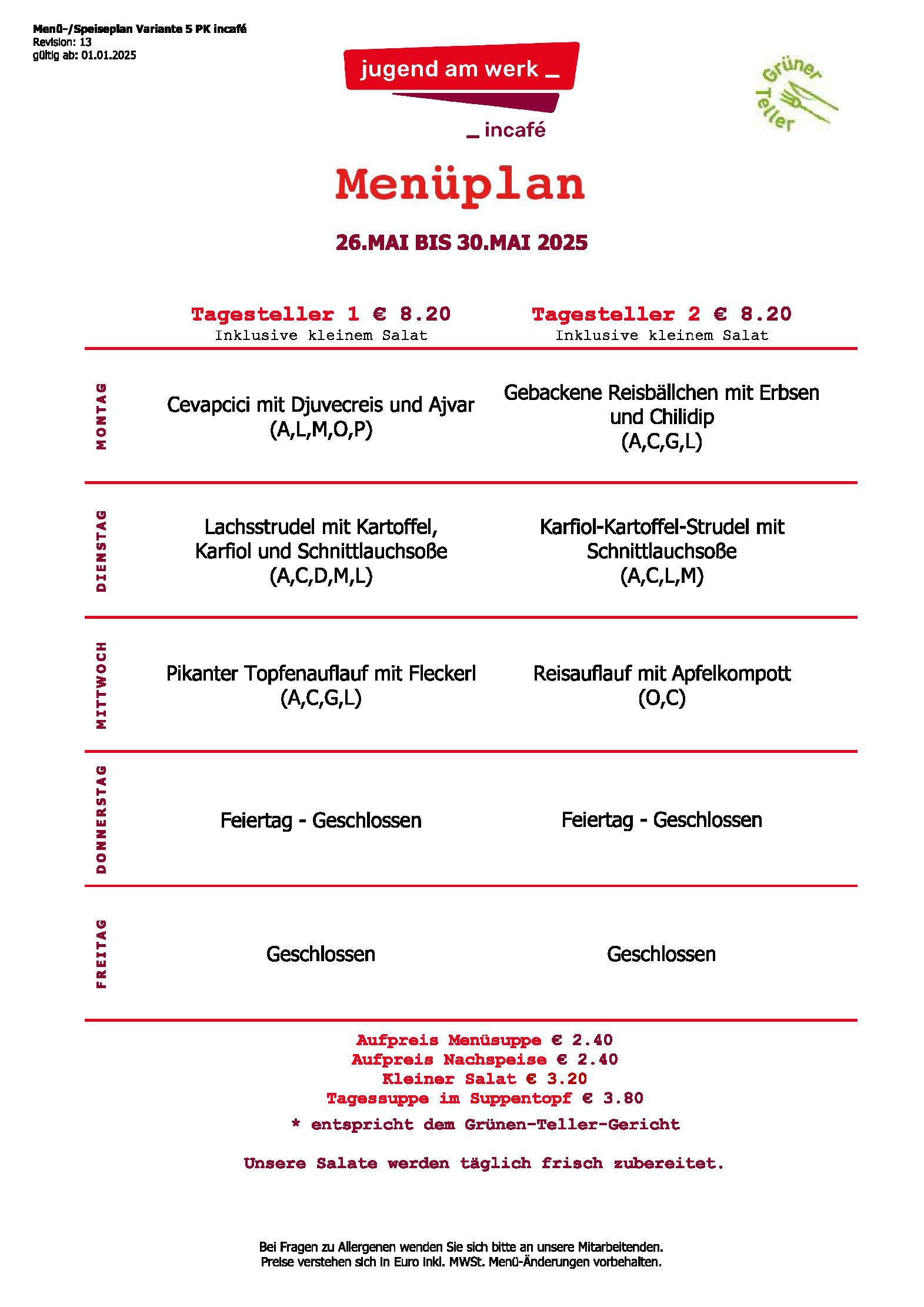 Speisekarte incafé in Graz, Seite 107