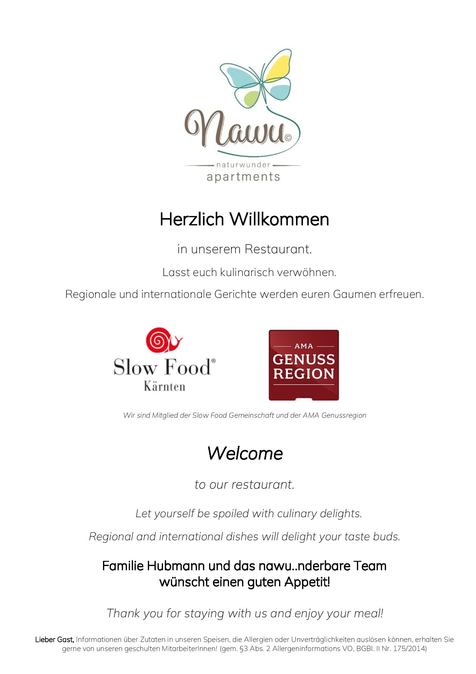 Speisekarte nawus Restaurant in Hermagor, Seite 1