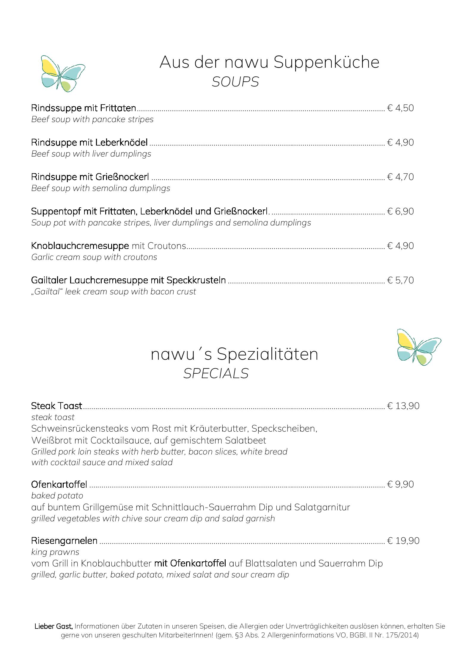 Speisekarte nawus Restaurant in Hermagor, Seite 3