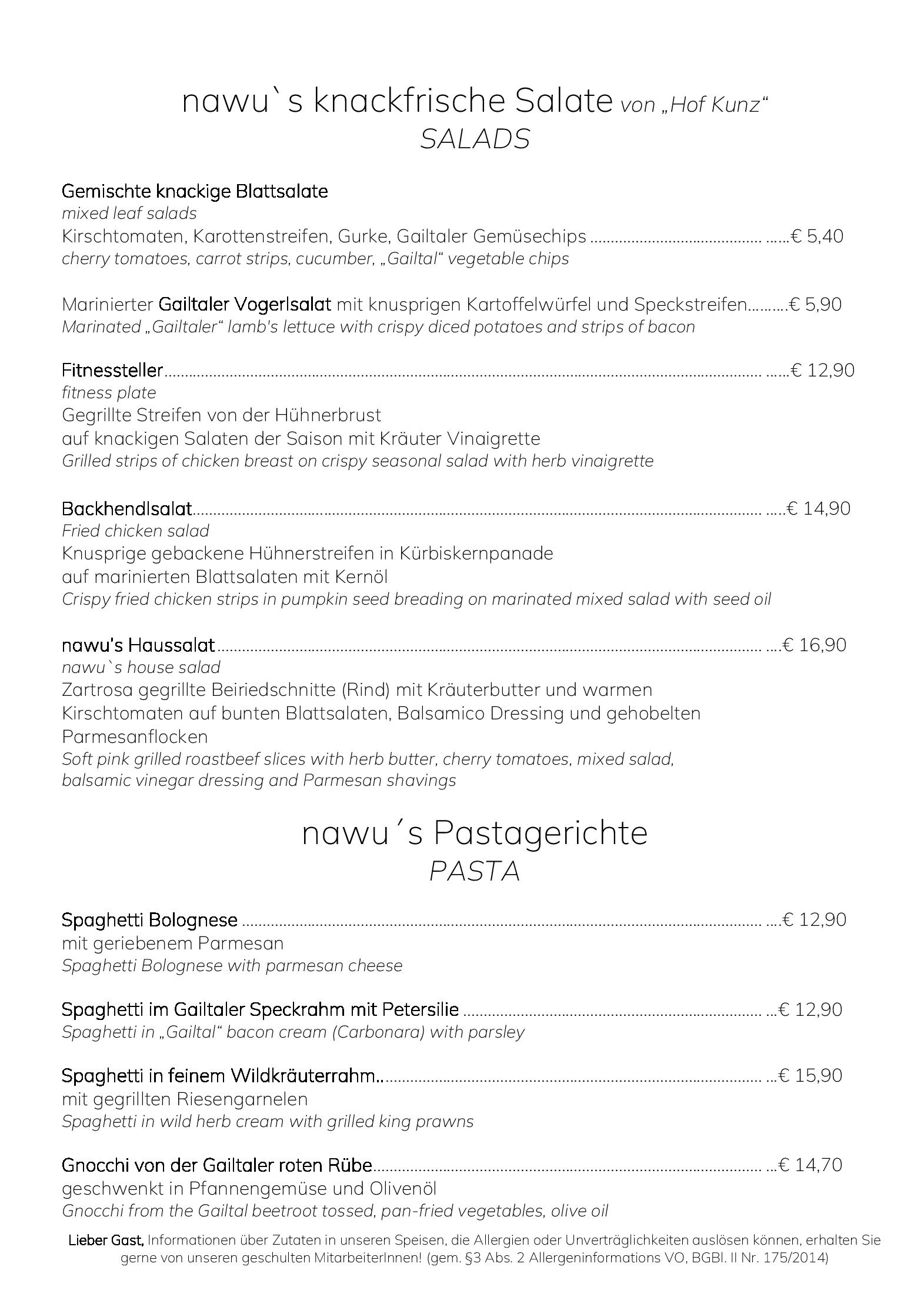 Speisekarte nawus Restaurant in Hermagor, Seite 2