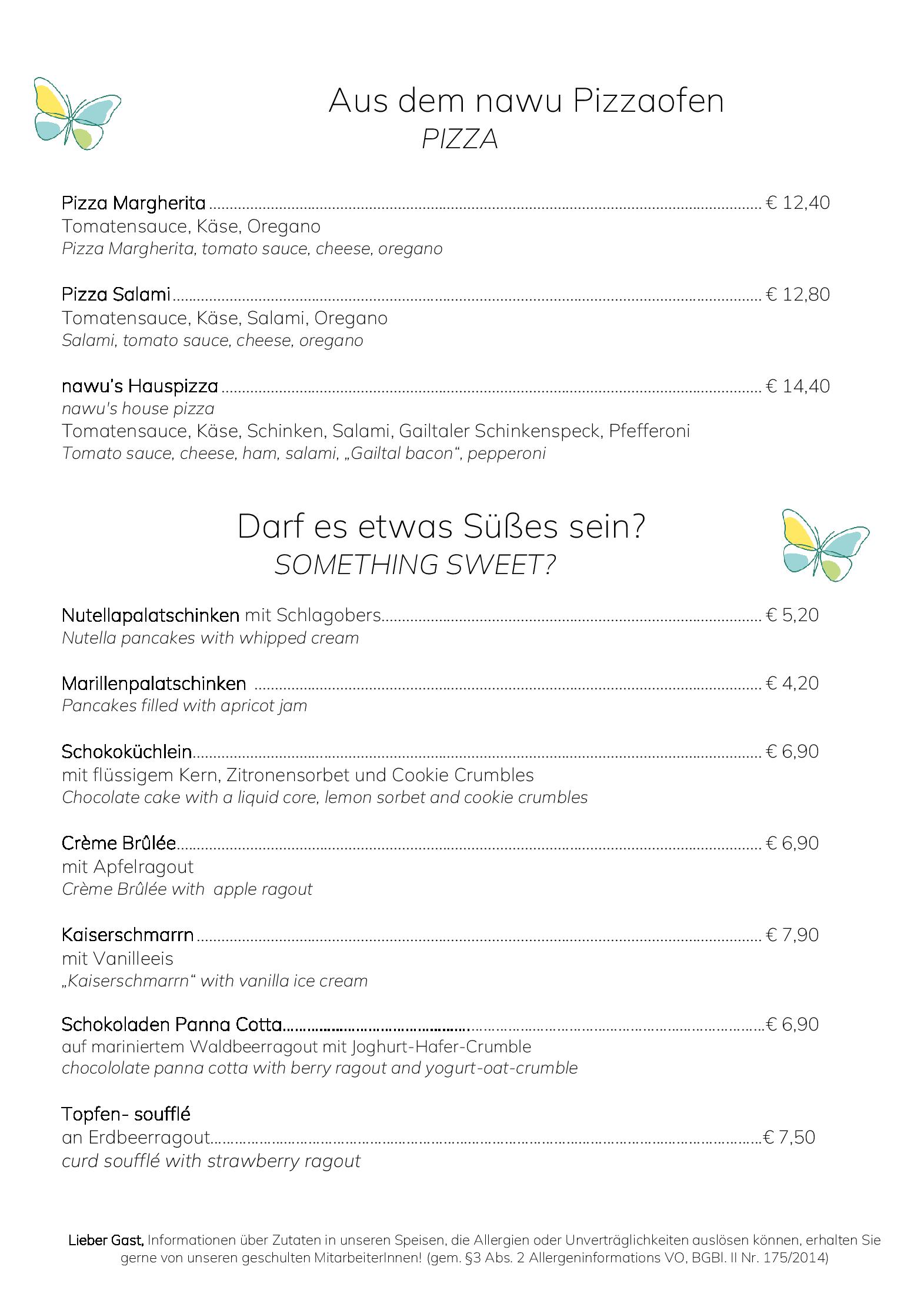 Speisekarte nawus Restaurant in Hermagor, Seite 4