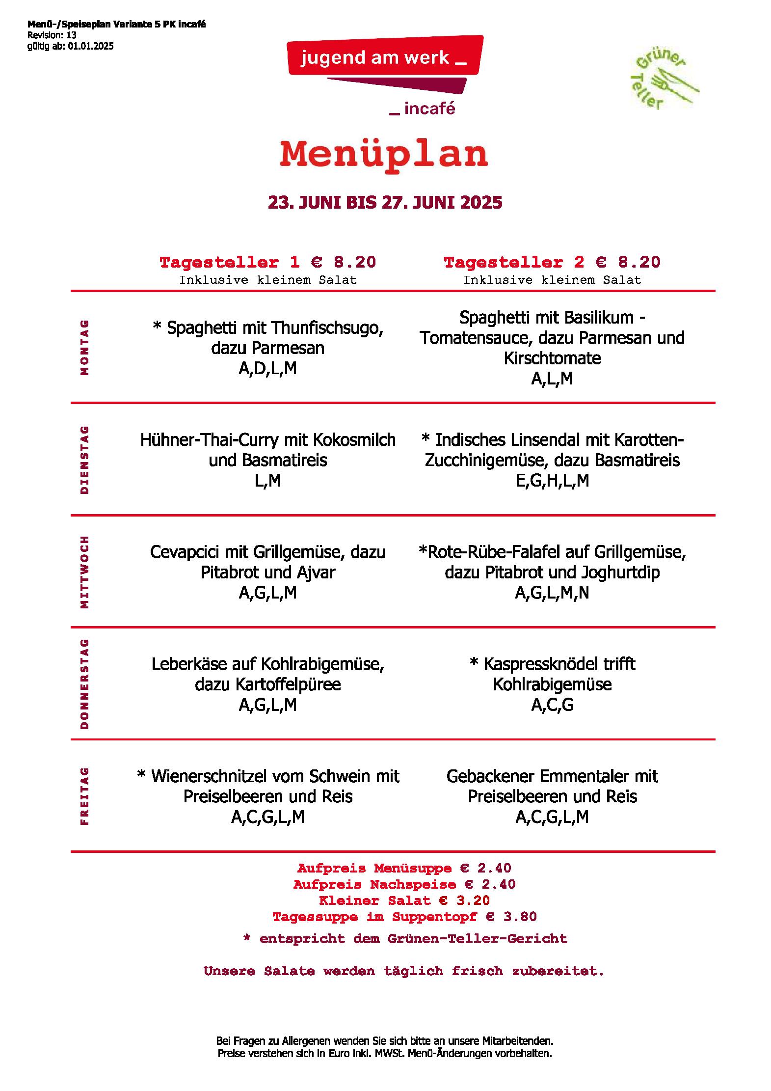 Speisekarte incafé in Graz, Seite 54