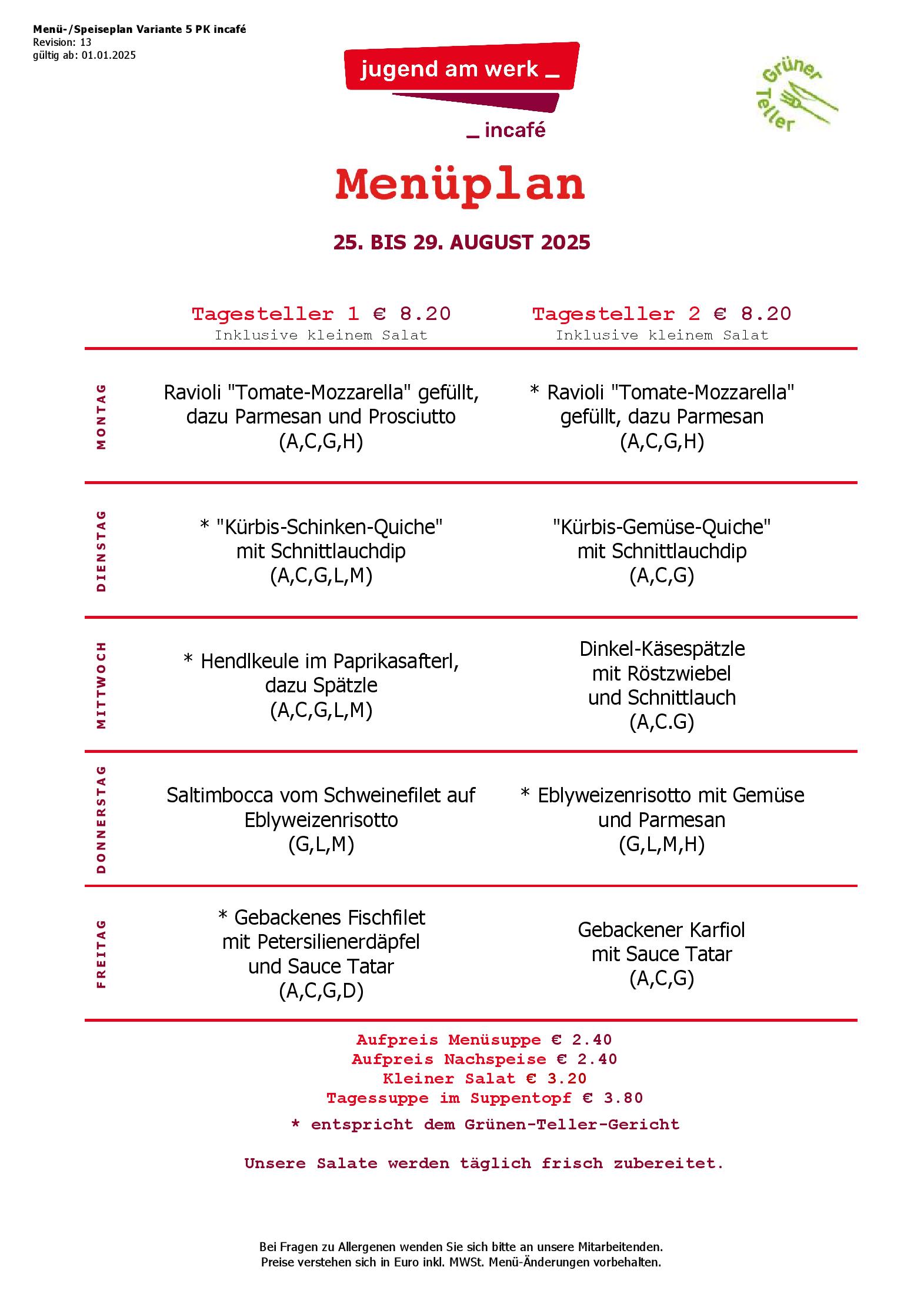 Speisekarte incafé in Graz, Seite 294