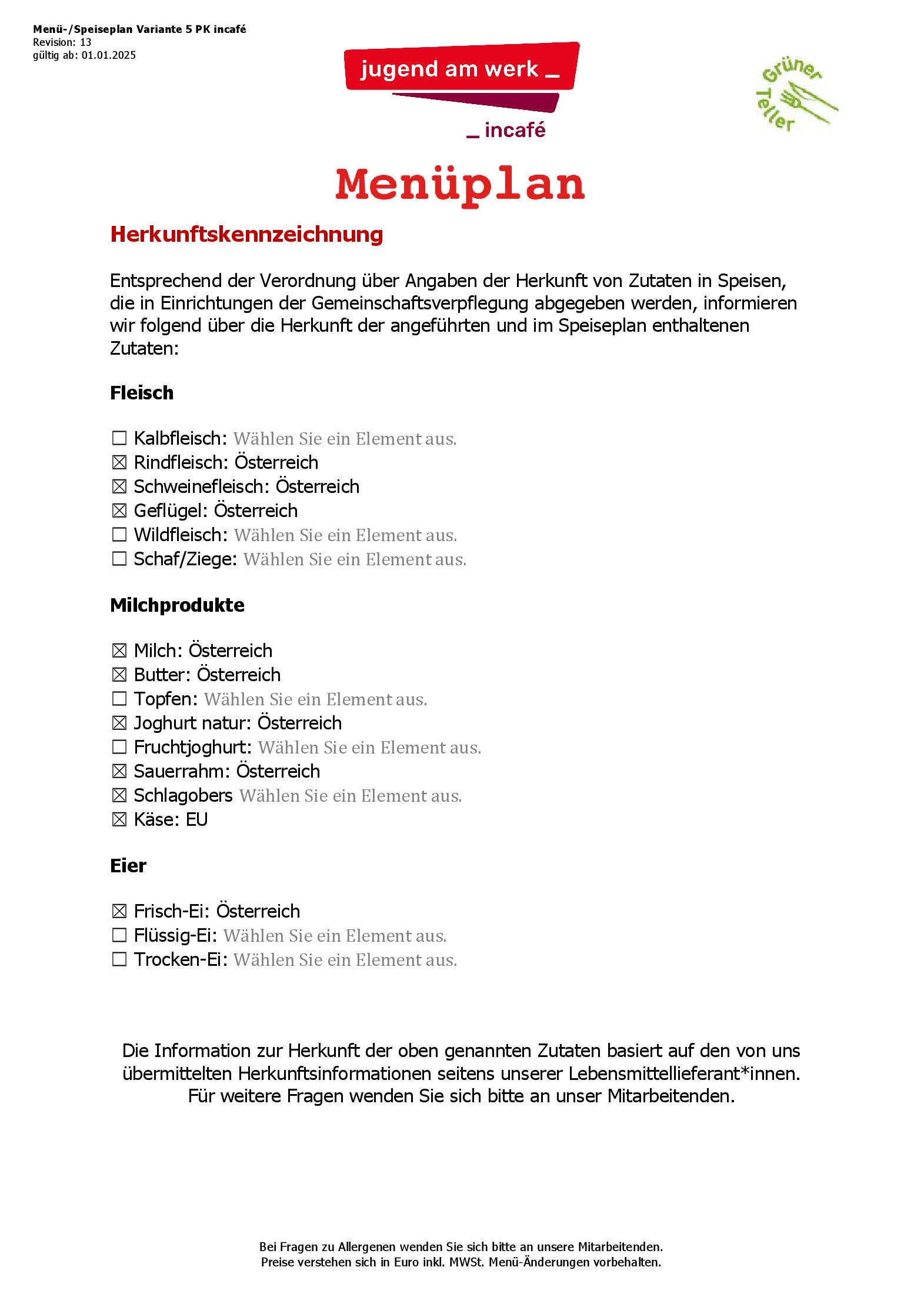 Speisekarte incafé in Graz, Seite 295
