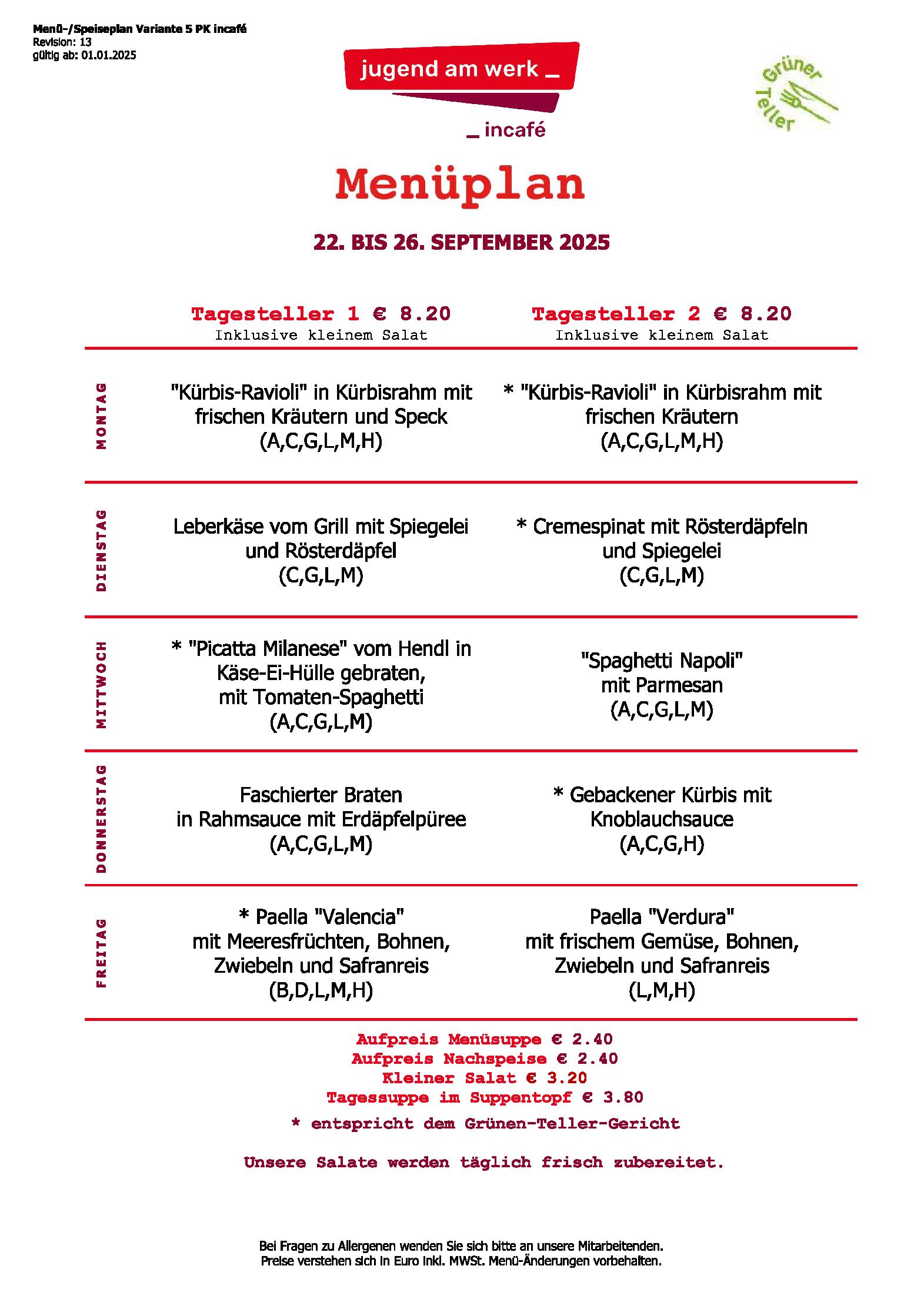 Speisekarte incafé in Graz, Seite 238
