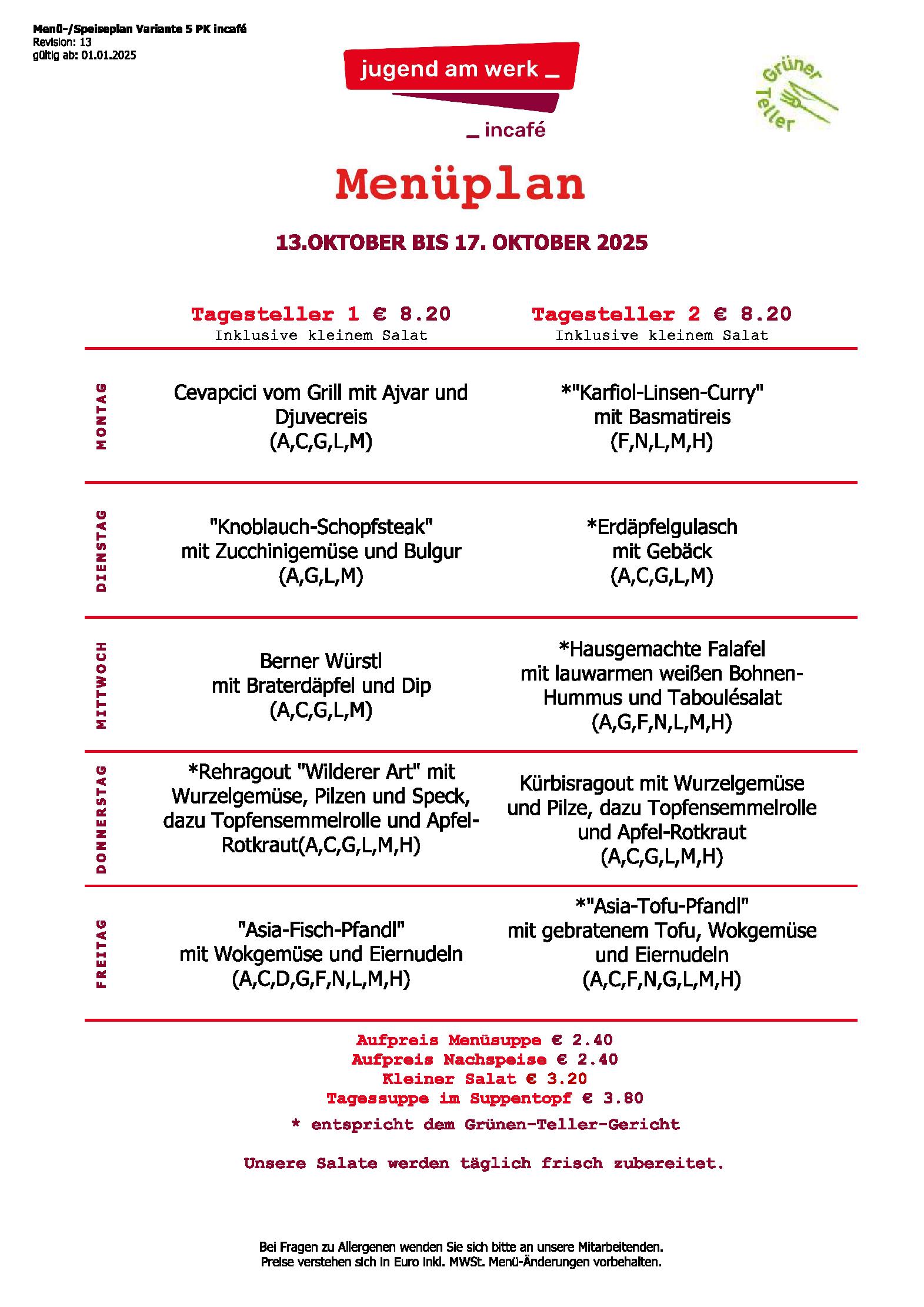 Speisekarte incafé in Graz, Seite 293