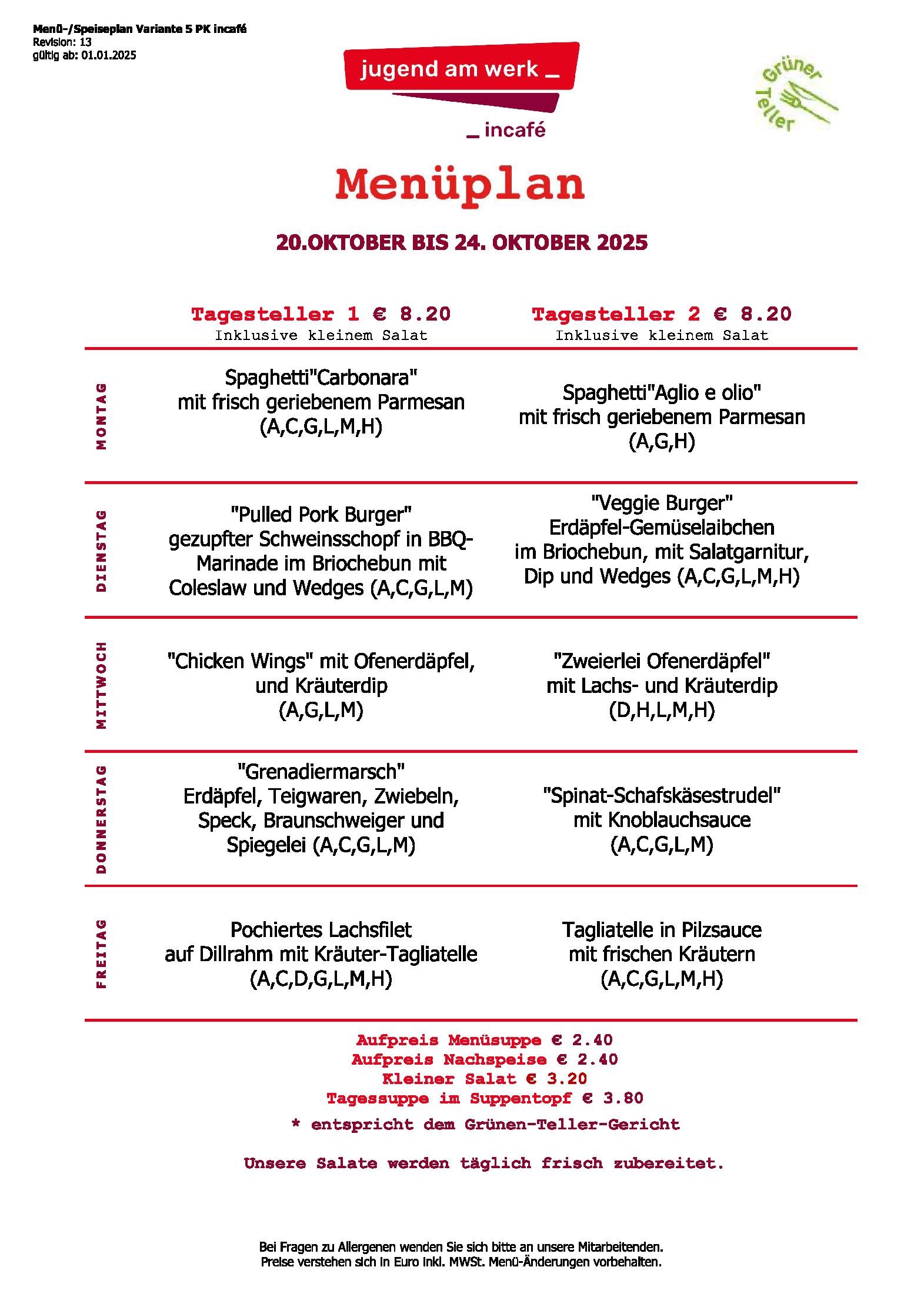 Speisekarte incafé in Graz, Seite 292