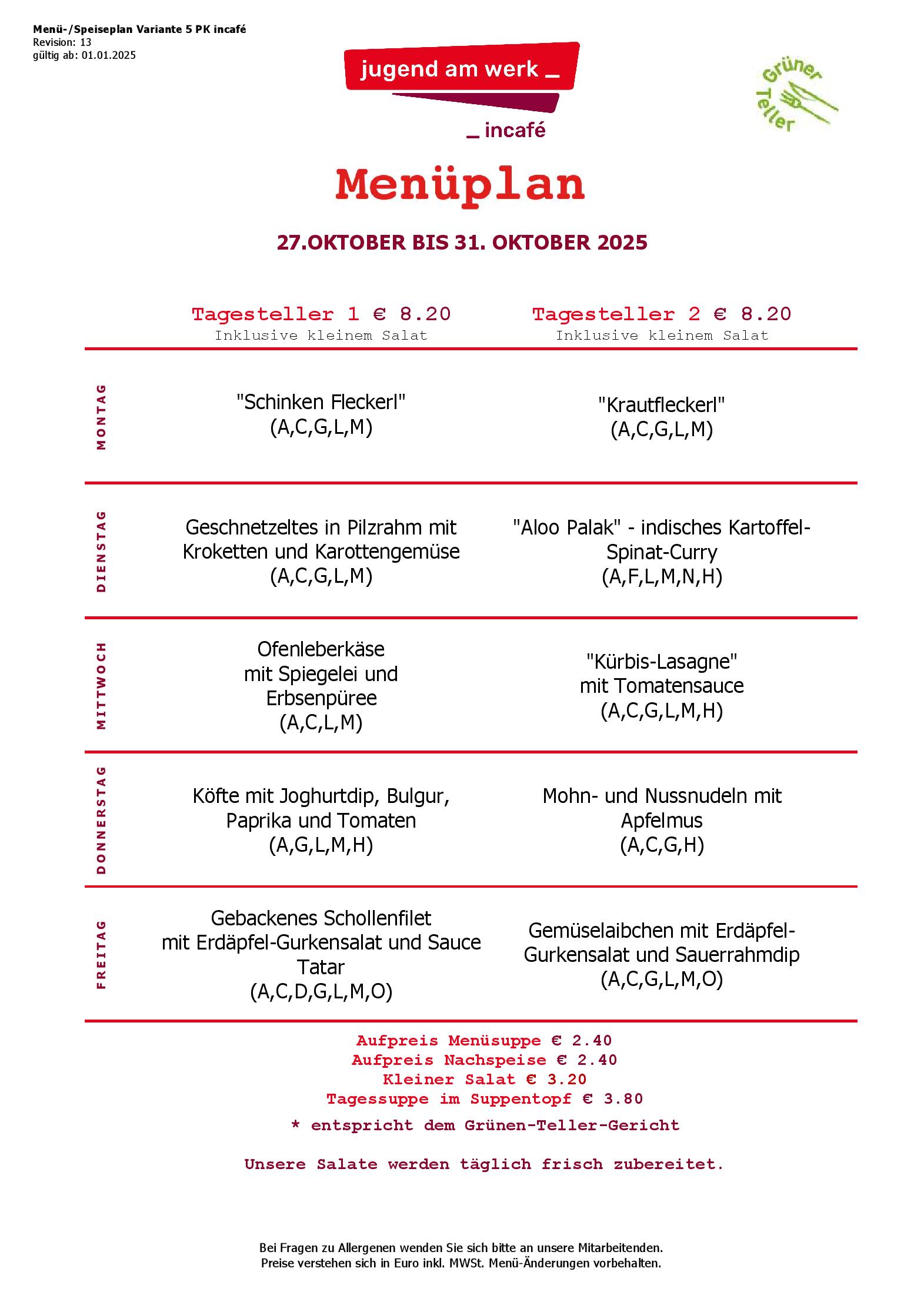 Speisekarte incafé in Graz, Seite 291