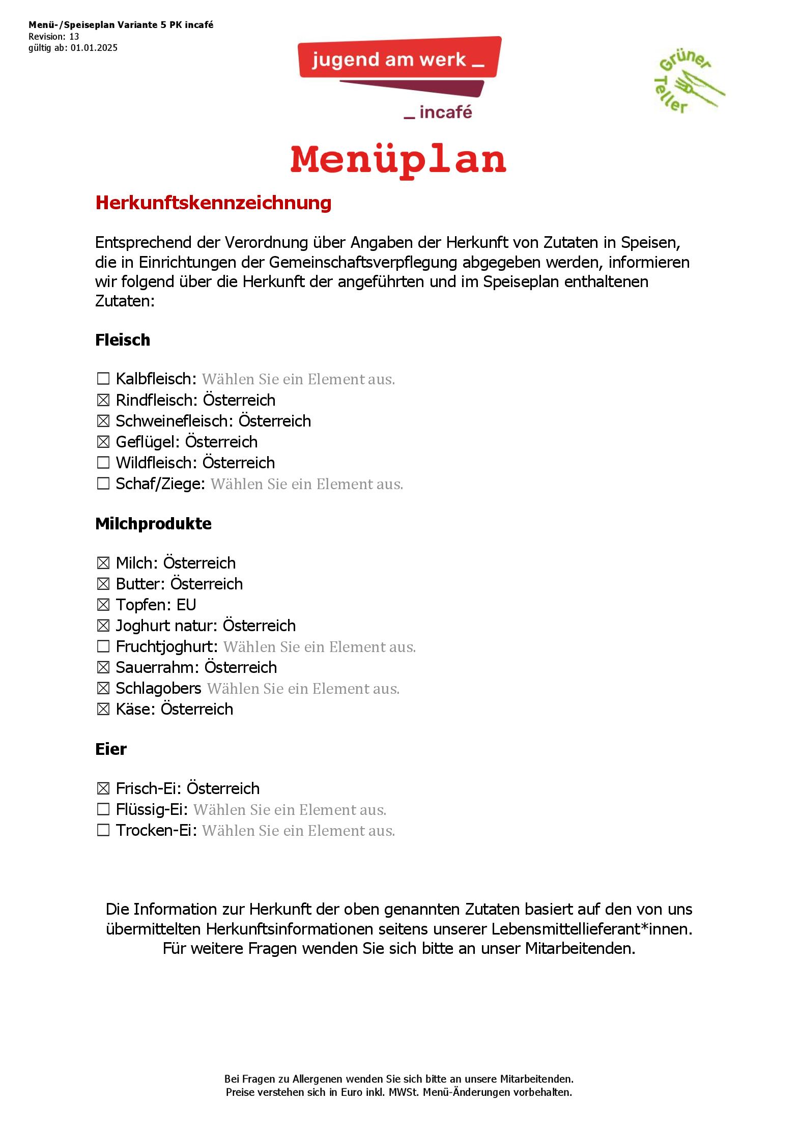 Speisekarte incafé in Graz, Seite 289