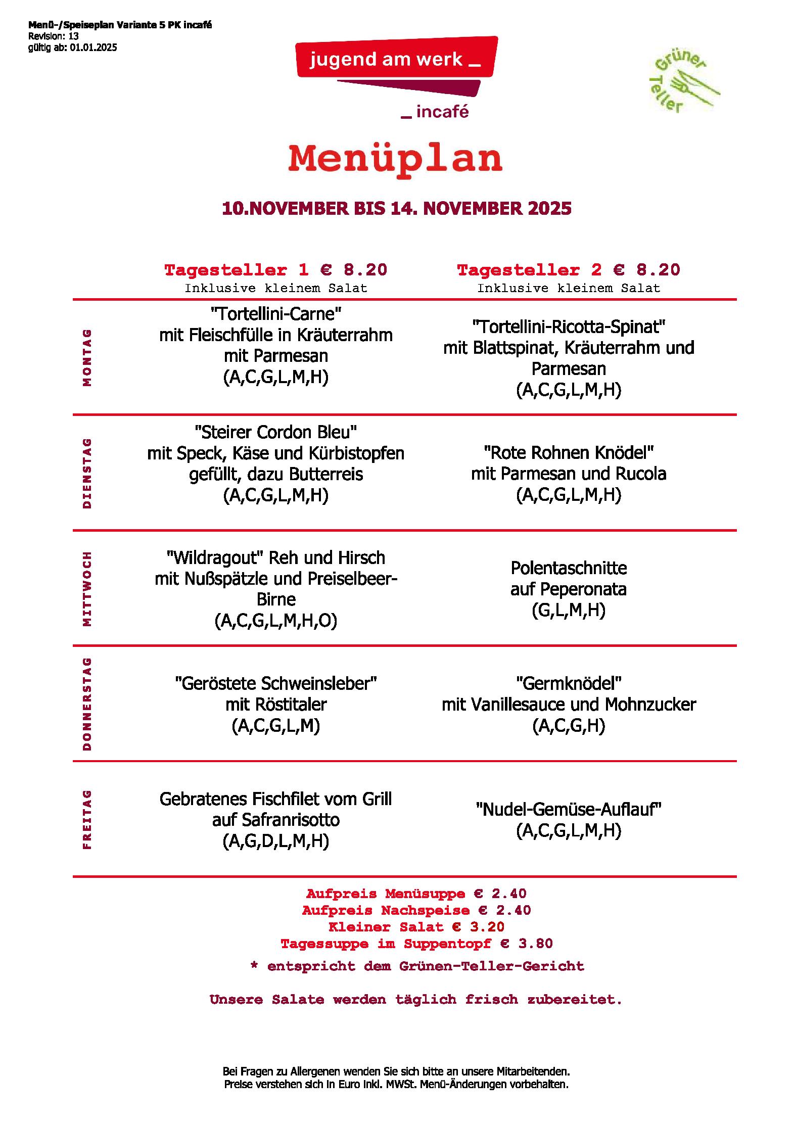 Speisekarte incafé in Graz, Seite 288
