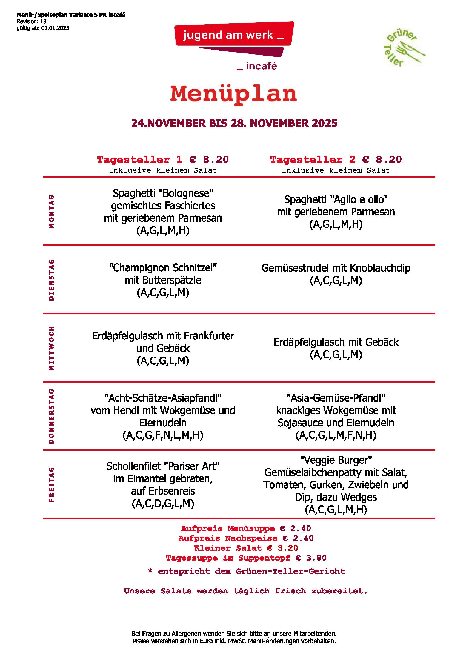 Speisekarte incafé in Graz, Seite 286