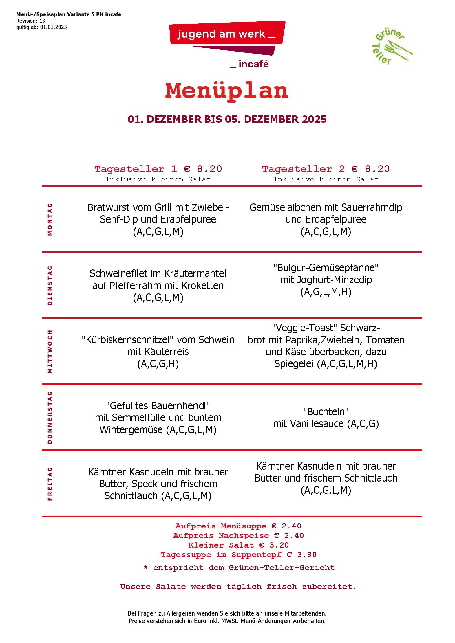 Speisekarte incafé in Graz, Seite 285