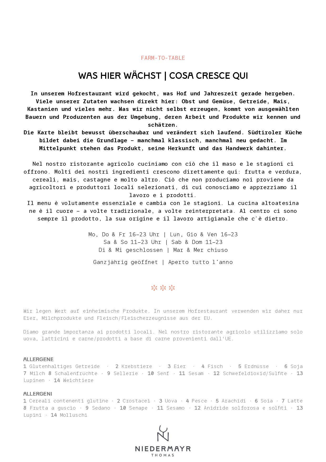 Speisekarte Hofrestaurant Niedermayr in Eppan an der Weinstraße, Seite 2