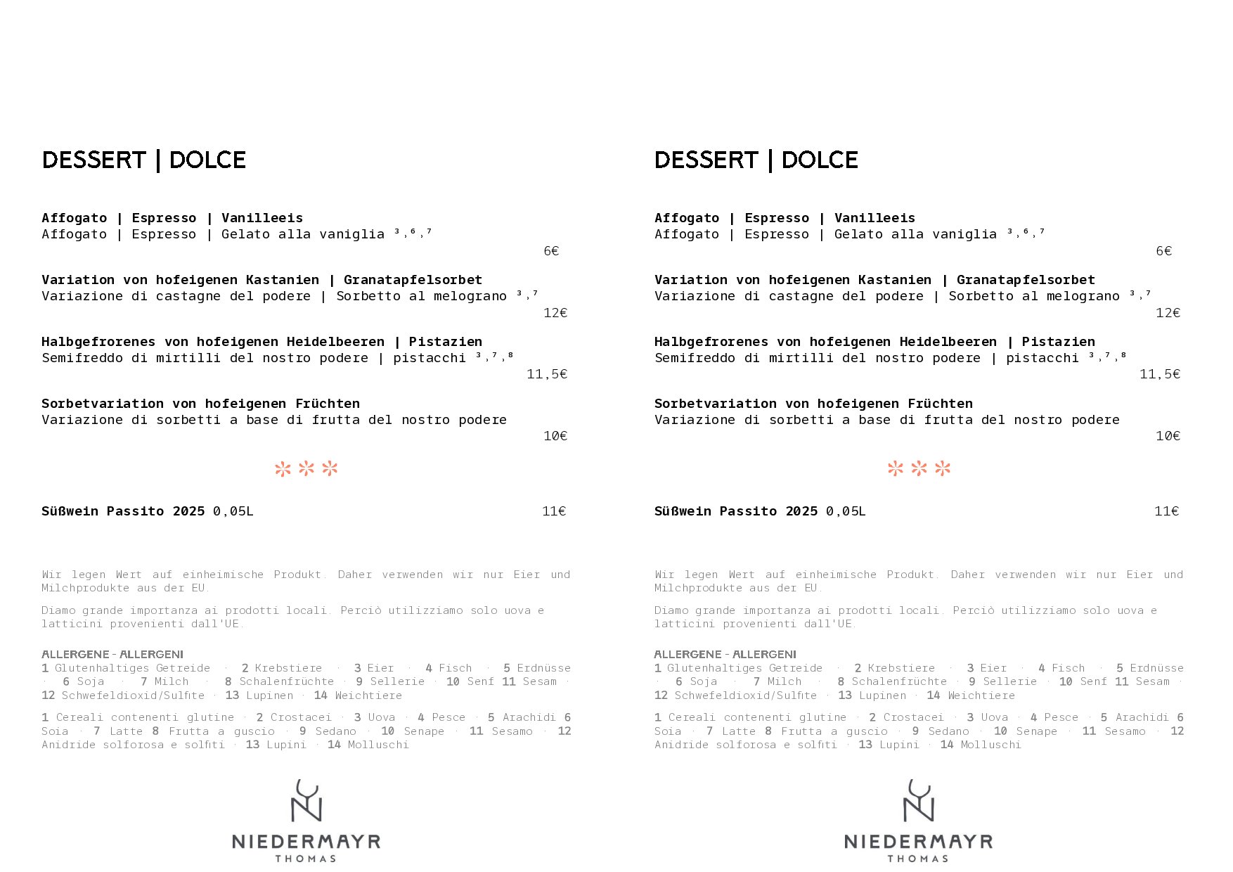 Speisekarte Hofrestaurant Niedermayr in Eppan an der Weinstraße, Seite 3