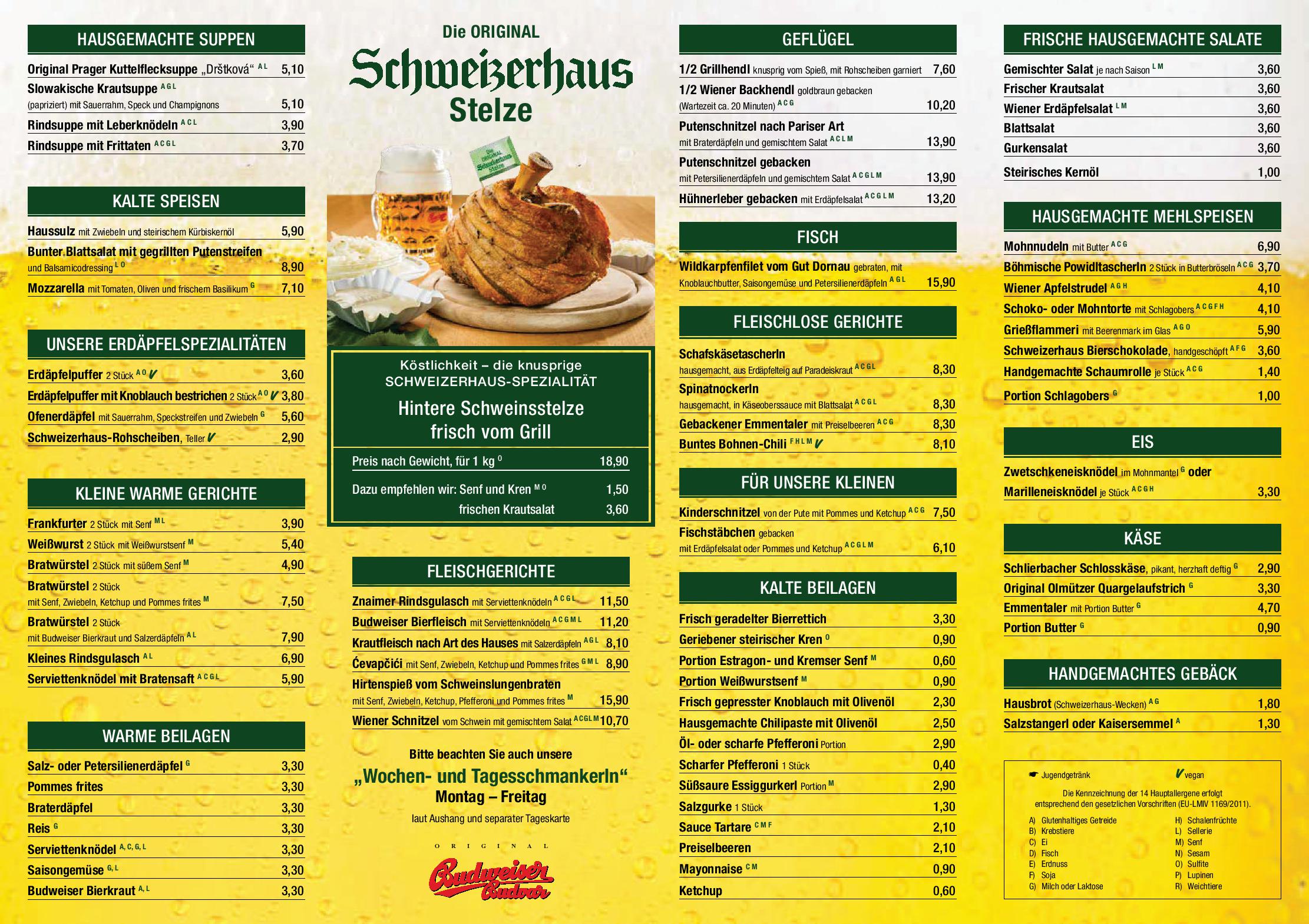 Speisekarte - Restaurant Schweizerhaus in Wien - ÖsterreichGourmet