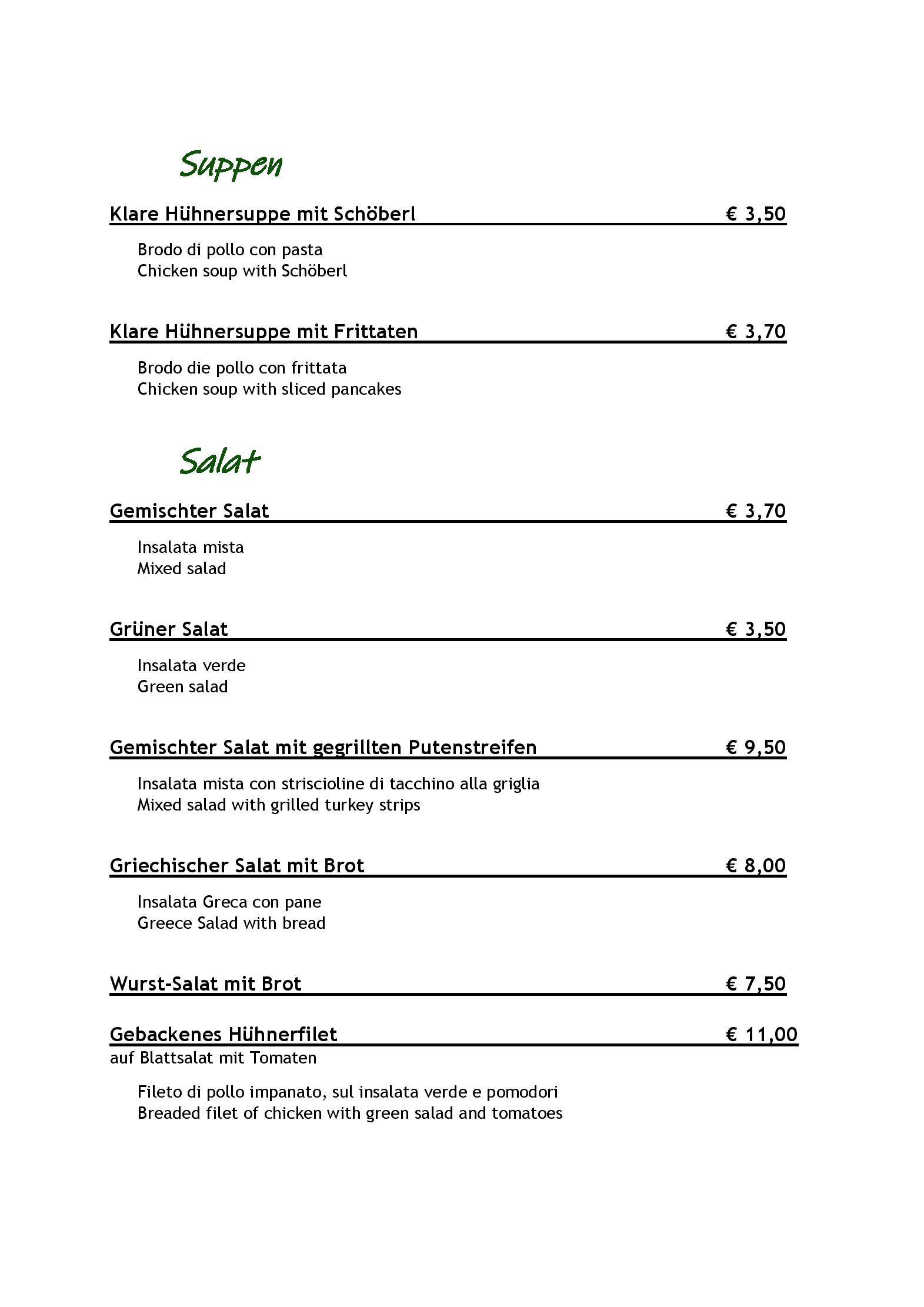 Speisekarte - Restaurant Wirtshaus Zum Gustl in St Stefan im Gailtal - ÖsterreichGourmet