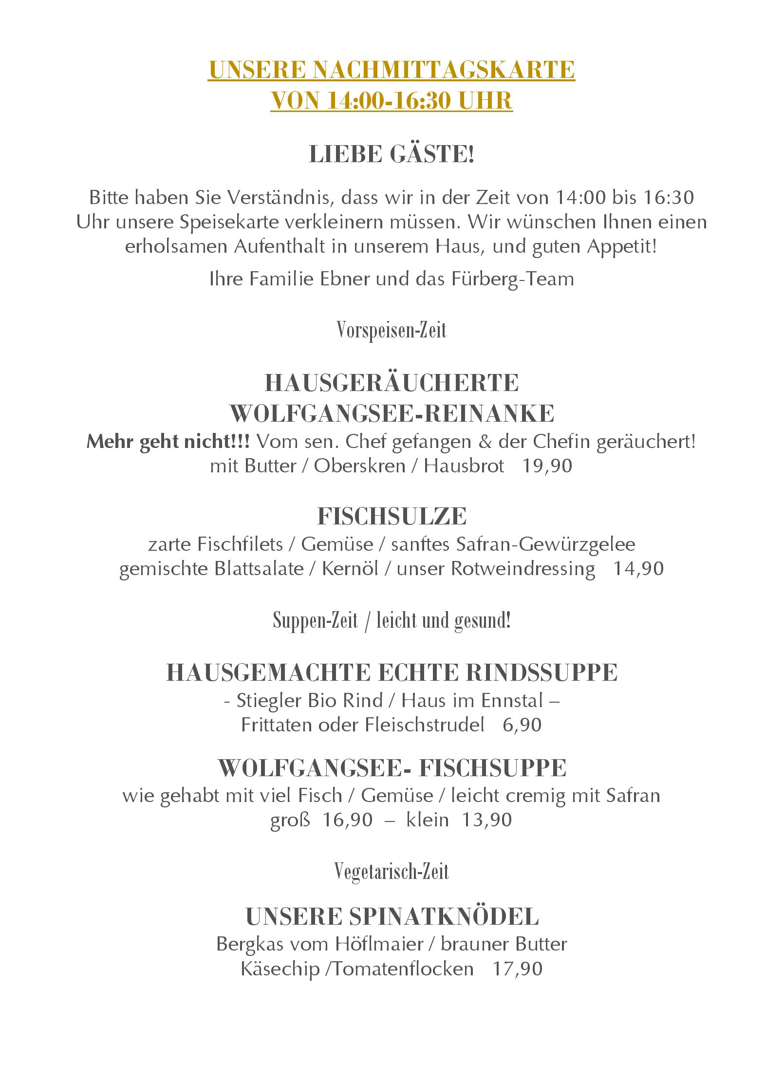 Speisekarte - Restaurant Gasthof Hotel Fürberg in St Gilgen ...